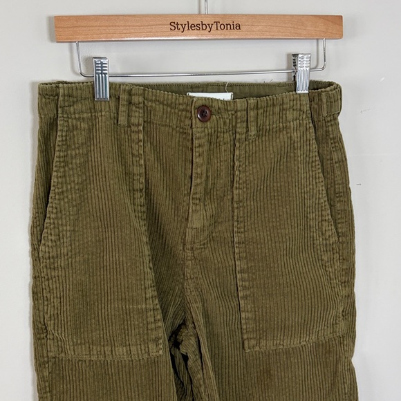 ALEX MILL Neil Cotton Corduroy Straight Leg Pants Olive Green Adjustable Waist 4 - Picture 4 of 15